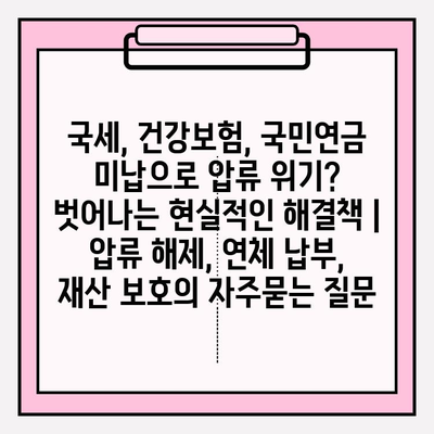 국세, 건강보험, 국민연금 미납으로 압류 위기? 벗어나는 현실적인 해결책 | 압류 해제, 연체 납부, 재산 보호