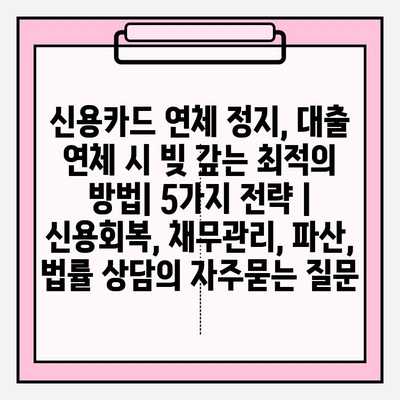 신용카드 연체 정지, 대출 연체 시 빚 갚는 최적의 방법| 5가지 전략 | 신용회복, 채무관리, 파산, 법률 상담