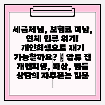 세금체납, 보험료 미납, 연체 압류 위기! 개인회생으로 재기 가능할까요? | 압류 전 개인회생, 파산, 법률 상담