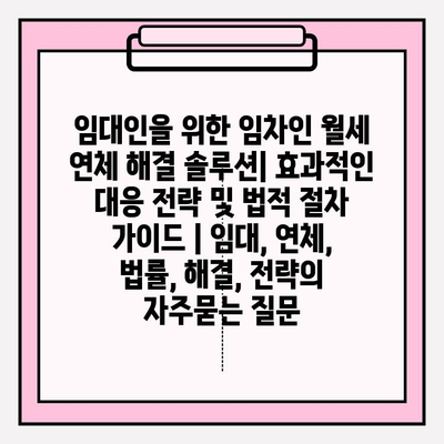 임대인을 위한 임차인 월세 연체 해결 솔루션| 효과적인 대응 전략 및 법적 절차 가이드 | 임대, 연체, 법률, 해결, 전략