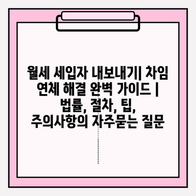 월세 세입자 내보내기| 차임 연체 해결 완벽 가이드 | 법률, 절차, 팁, 주의사항
