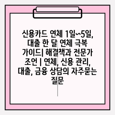 신용카드 연체 1일~5일, 대출 한 달 연체 극복 가이드| 해결책과 전문가 조언 | 연체, 신용 관리, 대출, 금융 상담