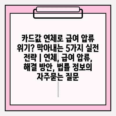 카드값 연체로 급여 압류 위기? 막아내는 5가지 실전 전략 | 연체, 급여 압류, 해결 방안, 법률 정보