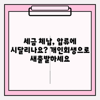 국세 체납, 건강보험료 미납, 압류... 막막한 세금 체납자를 위한 개인회생 가이드 | 국민연금 연체, 납부 어려움, 해결책