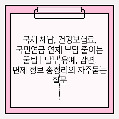 국세 체납, 건강보험료, 국민연금 연체 부담 줄이는 꿀팁 | 납부 유예, 감면, 면제 정보 총정리