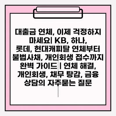 대출금 연체, 이제 걱정하지 마세요| KB, 하나, 롯데, 현대캐피탈 연체부터 불법사채, 개인회생 접수까지 완벽 가이드 | 연체 해결, 개인회생, 채무 탕감, 금융 상담