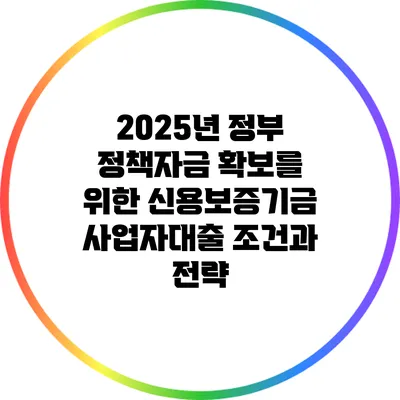 2025년 정부 정책자금 확보를 위한 신용보증기금 사업자대출 조건과 전략