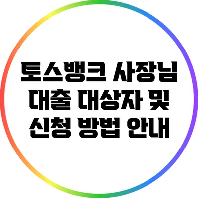 토스뱅크 사장님 대출: 대상자 및 신청 방법 안내