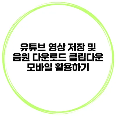 유튜브 영상 저장 및 음원 다운로드 클립다운 모바일 활용하기